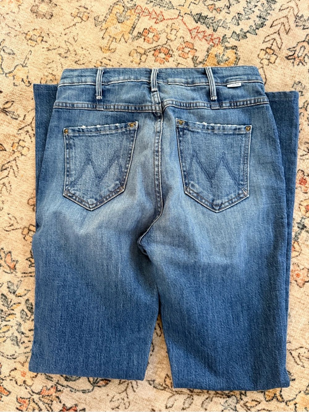 MOTHER Straight Leg Denim Jeans in Medium Blue Wash
